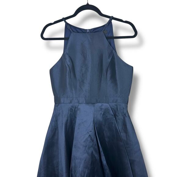 Lulus NWT Broadway Show Navy Blue High-Low Taffeta Pleated Gown Dress Medium - Picture 5 of 11